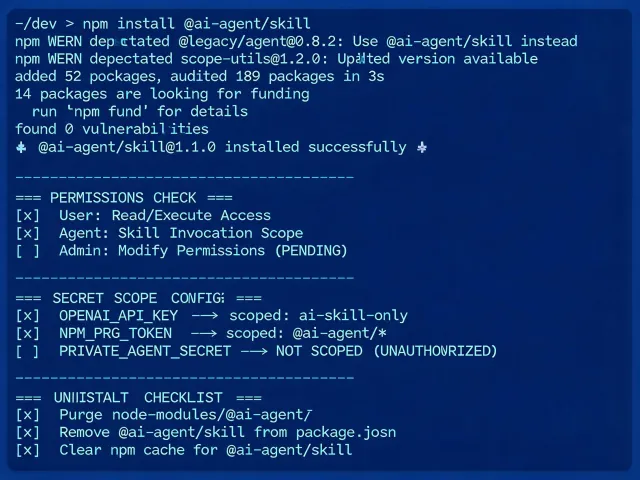 Developer reviewing an AI agent package installation